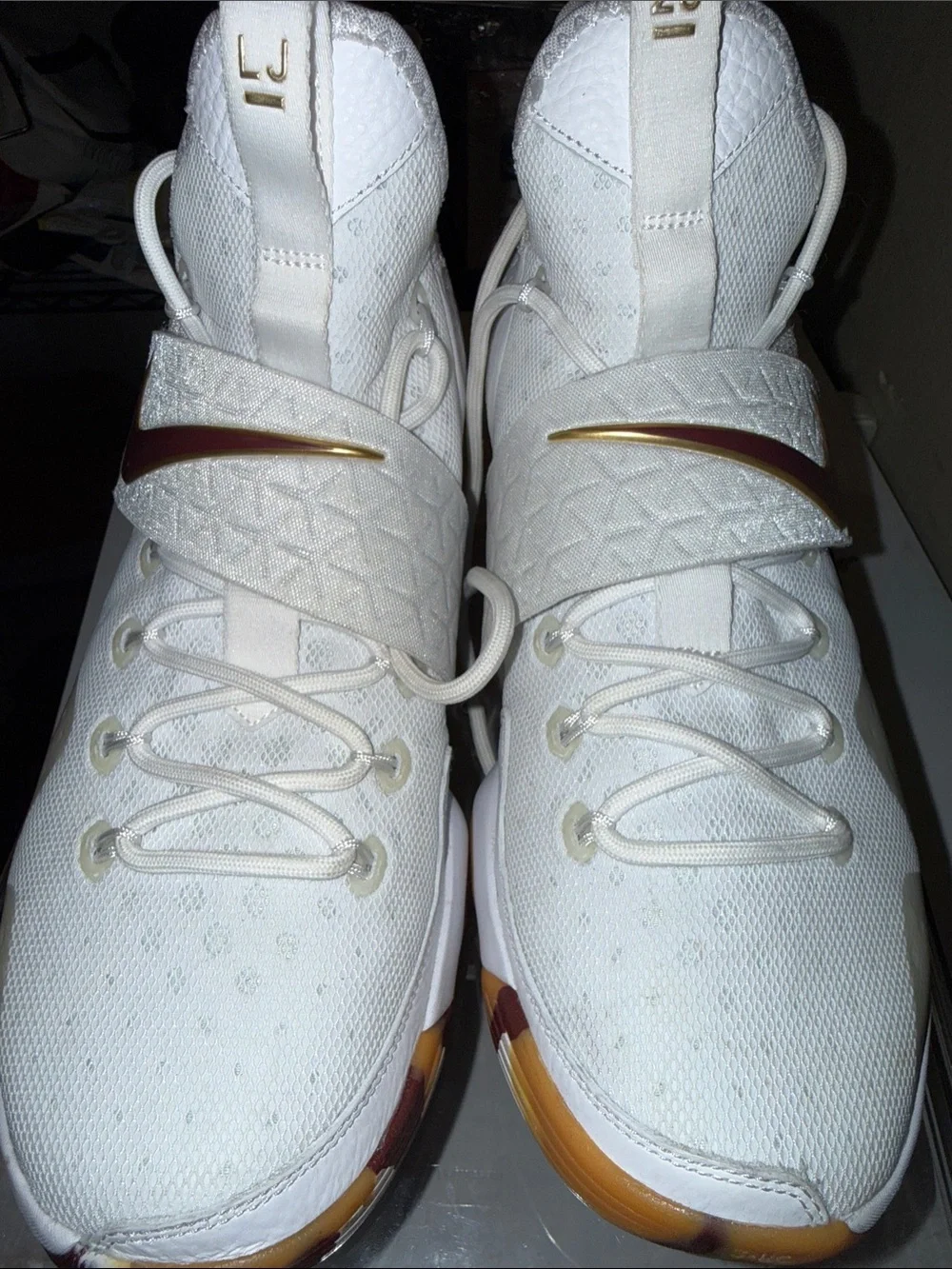 Men's White Basketball Sneakers with Gold Accents